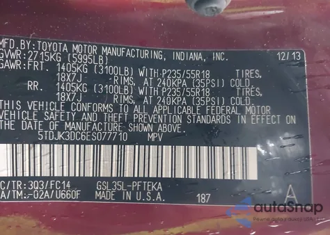 2014 Toyota Sienna Le 7 Passenger from USA, damaged, VIN 5TDJK3DC6ES077710